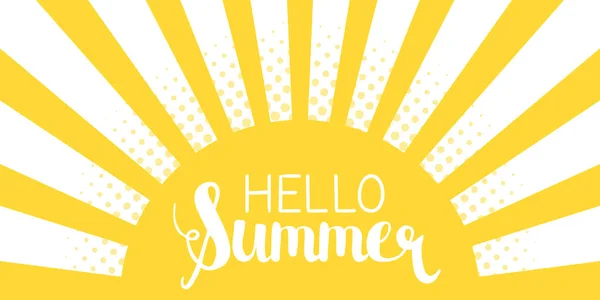 Sluneční paprsky pozadí s Hello letní dopisy vektorové ilustrace — Stockový vektor