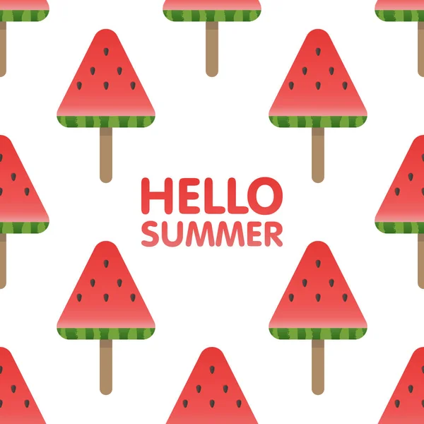 Olá letras de verão em ilustração em vetor fundo padrão melancia sem emenda — Vetor de Stock