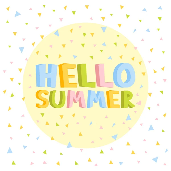 Bonjour Summer 3d lettres amusantes dans l'illustration vectorielle de fond confettis — Image vectorielle
