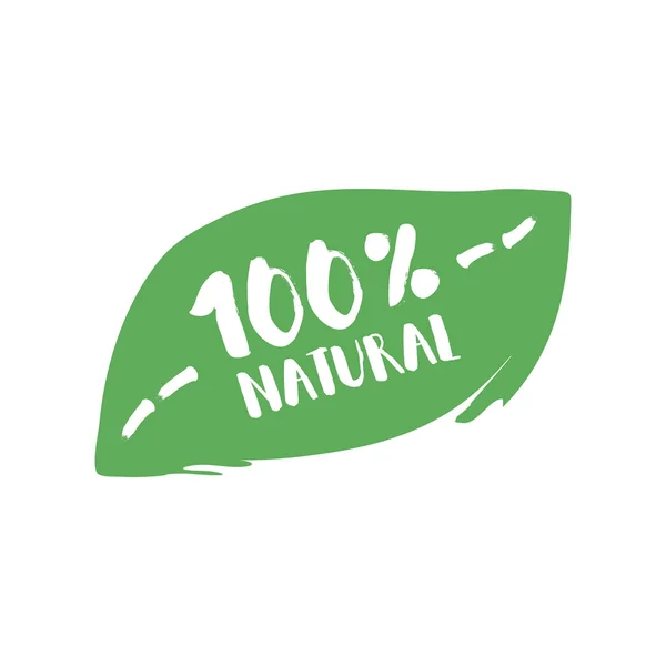 Hundert Prozent Naturprodukt Buchstaben im Grunge-Blatt Hintergrund. Vektor Logo Illustration — Stockvektor