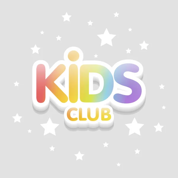 Club de niños divertido 3d letras de arco iris en fondo claro. Plantilla de ilustración de logotipo vectorial — Vector de stock