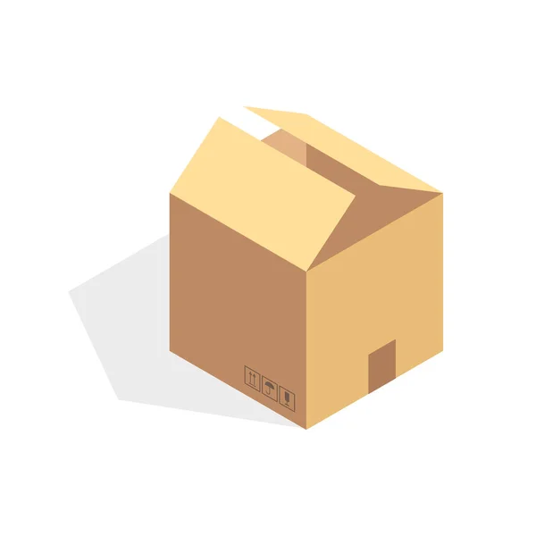 Isometrisches Pappsymbol. Zeichentrickverpackung Box Vektor Illustration — Stockvektor