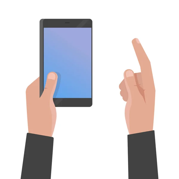 Mano sosteniendo el teléfono y el teléfono inteligente táctil pantalla vector ilustración — Vector de stock