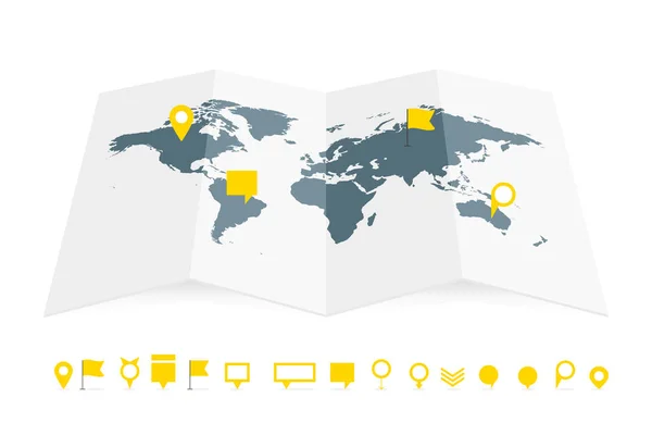 世界地図用紙ガイドをピン設定ベクトル図 — ストックベクタ