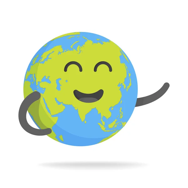 Симпатичный персонаж мультяшной Земли. Карта мира с улыбающимся лицом и векторной иллюстрацией рук — стоковый вектор