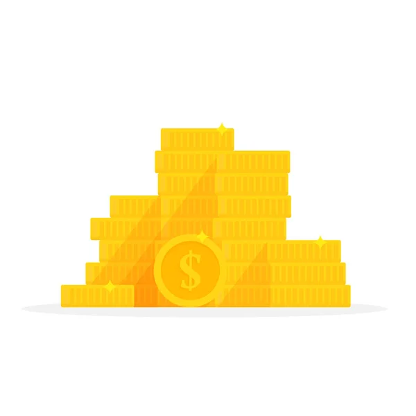 Pièces d'or empilent symbole dollar. Illustration vectorielle de dessin animé pile d'argent — Image vectorielle