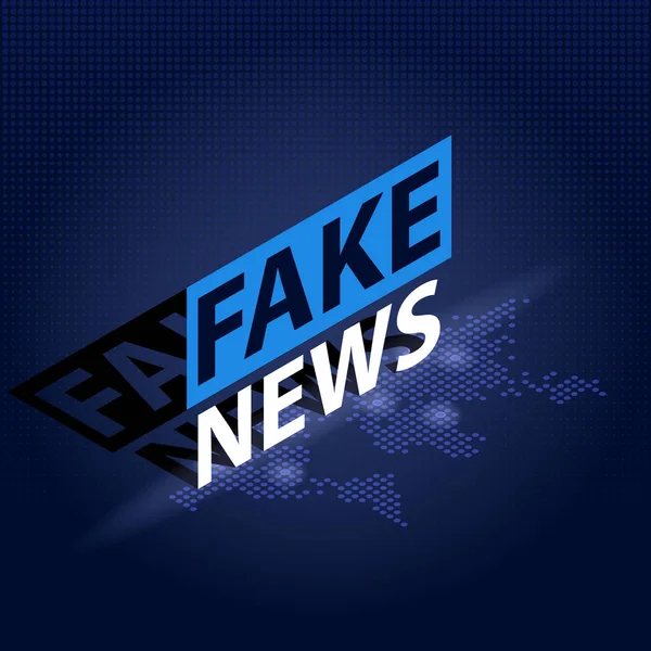 Fake-News-Schlagzeile in blau gepunktetem Weltkartenhintergrund. Isometrische Vektorabbildung — Stockvektor