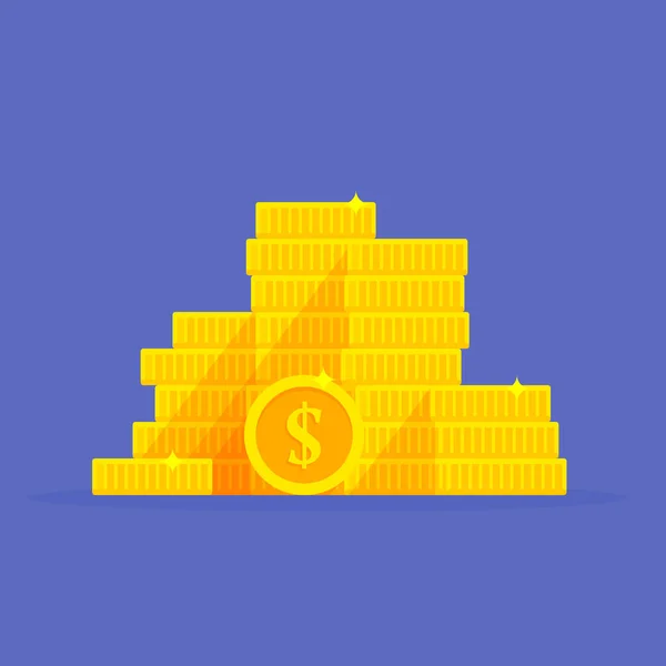 Moedas de ouro empilhar símbolo dólar. Dinheiro pilha cartoon vetor ilustração —  Vetores de Stock