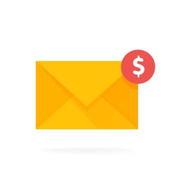 Postpictogram envelop met dollar munten. E-mail verzenden geld concept vectorillustratie — Stockvector