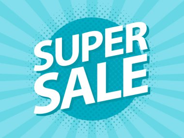 Süper Satılık VINTAGE poster retro tasarım şablonu. Pop art el ilanı stil vektör çizim