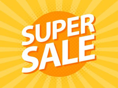 Süper Satılık VINTAGE poster retro tasarım şablonu. Pop art el ilanı stil vektör çizim