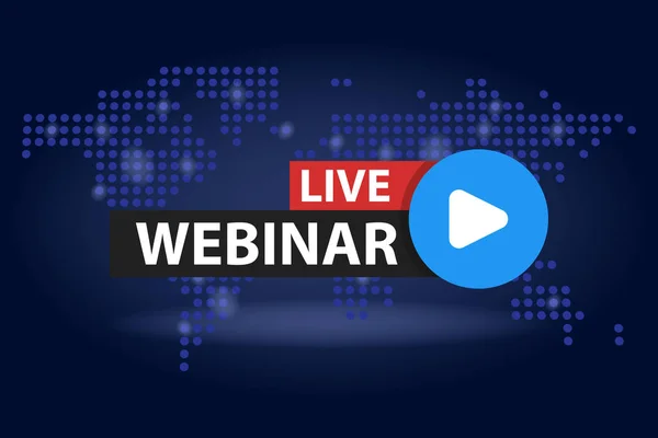 Ücretsiz webinar oynamak online düğmesi mavi karanlık dünya harita arka plan vektör çizim içinde — Stok Vektör