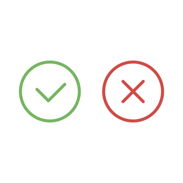 Zelené zaškrtnutí a červená linka ikony. Vektorové ilustrace — Stockový vektor