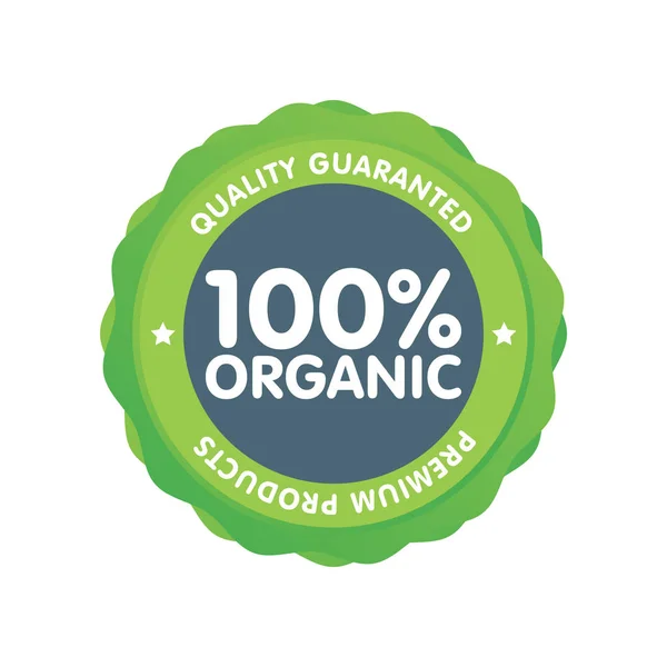 Modern green eco badge. 100 percent organic label. Sticker vector illustration — Stock Vector