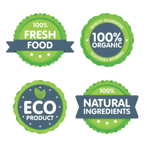 Modern yeşil eco rozet küme. yüzde 100 organik taze gıda etiketi. Etiket vektör çizim — Stok Vektör