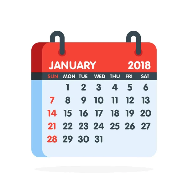 Ημερολόγιο για το έτος 2018. Πλήρη μήνα Ιανουάριο εικονίδιο. Εικονογράφηση διάνυσμα — Διανυσματικό Αρχείο