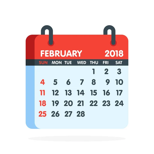 Kalender voor 2018 jaar. Volledige maand van februari pictogram. Vectorillustratie — Stockvector