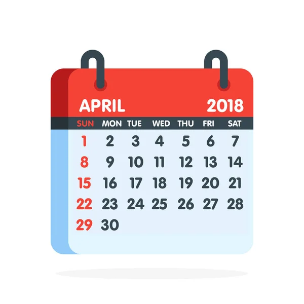 Ημερολόγιο για το έτος 2018. Πλήρη μήνα Απρίλιο εικονίδιο. Εικονογράφηση διάνυσμα — Διανυσματικό Αρχείο