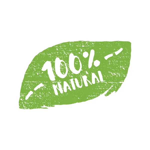 Hundred percent natural product letters in grunge leaf background. Vector logo illustration — Stock Vector