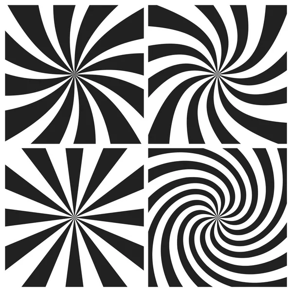 Espiral psicodélica con rayos grises radiales. Remolino retorcido fondo retro. Efecto cómico vector ilustración conjunto — Archivo Imágenes Vectoriales