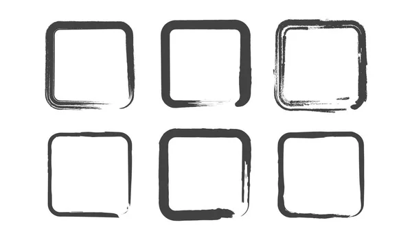 Grunge carrés ronds ensemble. Illustration vectorielle peinture pinceau — Image vectorielle