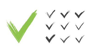 Elle çizilmiş yeşil onay işareti vektör çizim ayarla