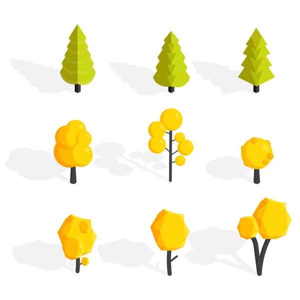 Autumn trees set. Low poly Vector illustration — Stock Vector