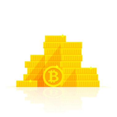 Altın bitcoins cryptocurrency, ecash dijital para sanal para birimi simgesini yığını. Vektör çizim