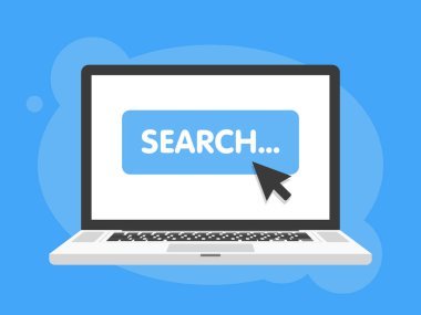 Fare imlecini Ara düğmesini tıklatır. Laptop dizüstü bilgisayar perde. Vektör çizim