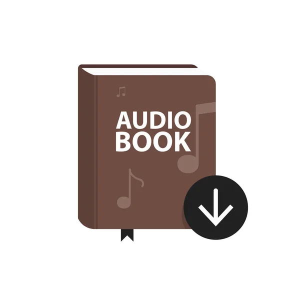 Icona audiolibro con pulsante freccia di download. Concetto di biblioteca digitale online. Illustrazione vettoriale — Vettoriale Stock