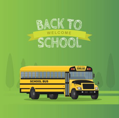 Vektör sarı okul otobüsü üzerinde yeşil arka plan izole
