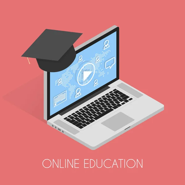 Éducation en ligne Concept isométrique — Image vectorielle