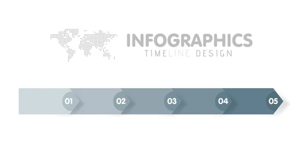 Business infographics sjabloon. Tijdlijn met 5 pijl stappen, nummer vijf opties. Vector — Stockvector