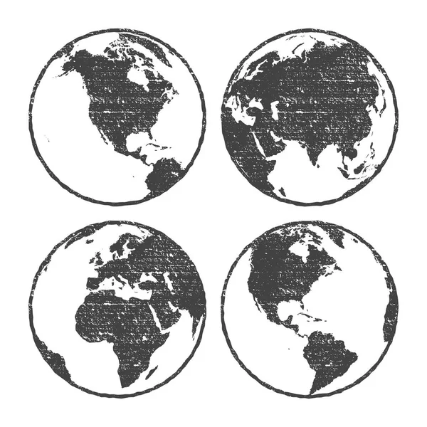 Grunge texture grigio mappamondo set trasparente illustrazione vettoriale — Vettoriale Stock