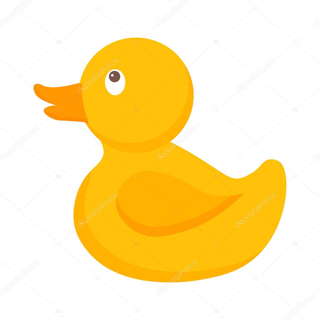 Pretty yellow baby duck. Kids toys vector illustration