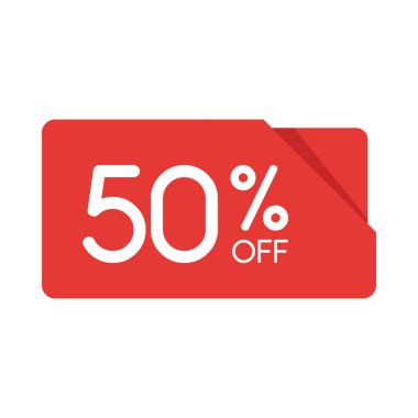 Özel Fırsat Satılık kırmızı dikdörtgen origami etiket. İndirim yüzde 50 teklif fiyat etiket, reklam kampanyası perakende, pazarlama, satış promosyon için sembol izole vektör çizim