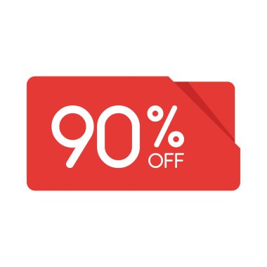 Özel Fırsat Satılık kırmızı dikdörtgen origami etiket. İndirim yüzde 90'ı teklif fiyat etiket, reklam kampanyası perakende, pazarlama, satış promosyon için sembol izole vektör çizim.