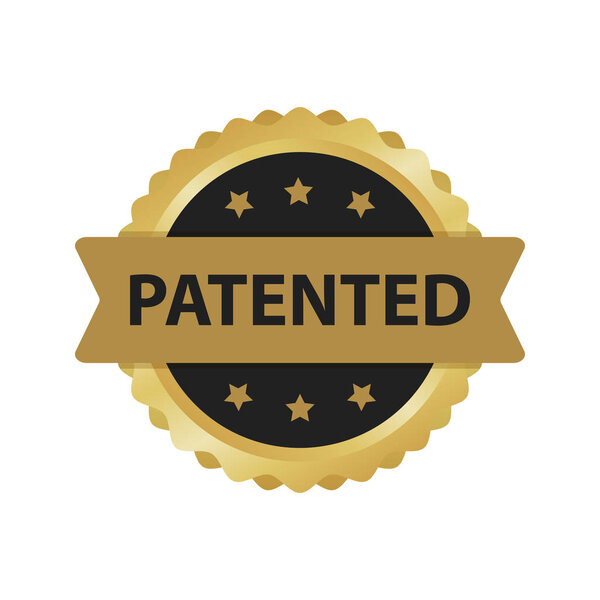 Patented gold emblem or badge on white background. Vector illustration