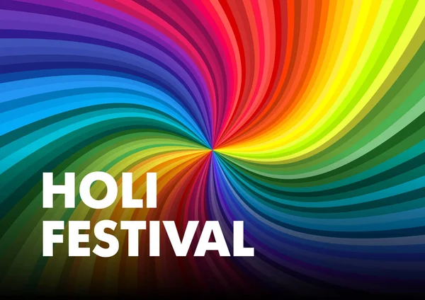 Boldog Holi fesztivál színek üdvözlés színes szivárványos sugarakat háttér. betűkkel vektoros illusztráció — Stock Vector