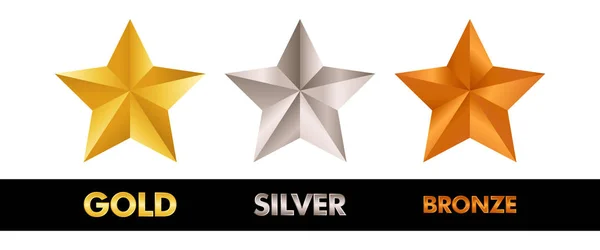 Oro Argento e bronzo stelle set vettoriale illustrazione — Vettoriale Stock