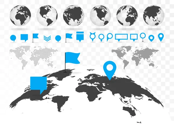 Mapa do mundo e globo 3D conjunto com elementos infográficos . —  Vetores de Stock