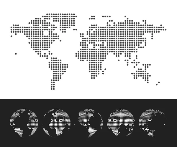 Mapa pontilhado vetorial e globo do mundo —  Vetores de Stock