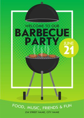 Güzel vektör Barbekü partisi davetiye tasarım şablonu ayarlayın. Trendy Barbekü Barbekü poster tasarımı