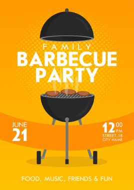Güzel vektör Barbekü partisi davetiye tasarım şablonu ayarlayın. Trendy Barbekü Barbekü poster tasarımı