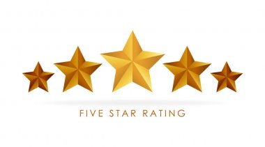 Beş altın rating yıldız vektör çizim beyaz arka planda