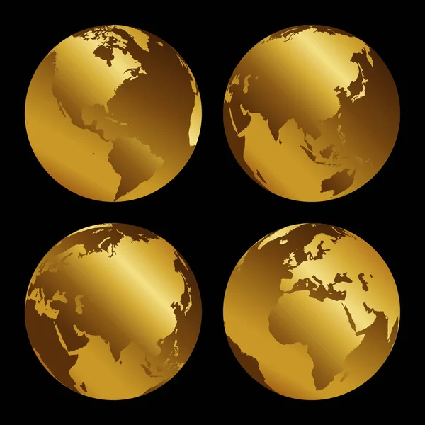 Набор золотых трехмерных металлических шаров на черном фоне, векорная иллюстрация — стоковый вектор