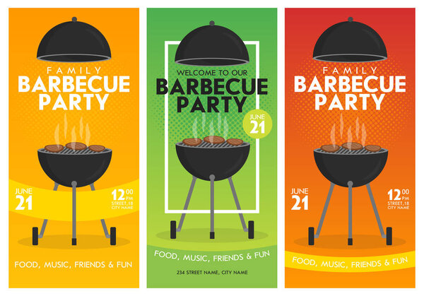 Lovely vector barbecue party invitation design template set. Trendy BBQ cookout poster design