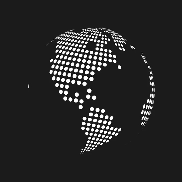 Globo de mapa del mundo de tierra 3d punteado blanco en fondo negro. Ilustración vectorial — Vector de stock