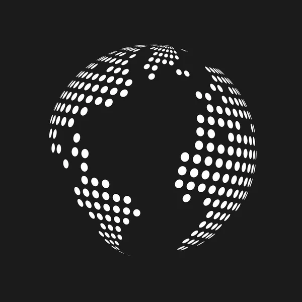 Globo de mapa del mundo de tierra 3d punteado blanco en fondo negro. Ilustración vectorial — Vector de stock