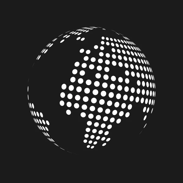 Globo de mapa del mundo de tierra 3d punteado blanco en fondo negro. Ilustración vectorial — Vector de stock